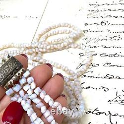 ANTIQUE MILK GLASS NECKLACE Vaseline Opalescent Moonstone Beads MILKY ART DECO