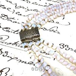 ANTIQUE MILK GLASS NECKLACE Vaseline Opalescent Moonstone Beads MILKY ART DECO