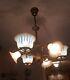 Antique Ca. 1900 3/3 Gas & Electric Chandelier Orig Opalescent Art Glass Shades