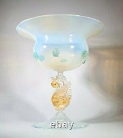 ARS Cenedese Murano Signed Vintage Opaline Footed Bowl Alzata Classic Collection