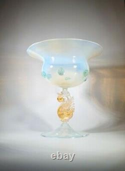 ARS Cenedese Murano Signed Vintage Opaline Footed Bowl Alzata Classic Collection