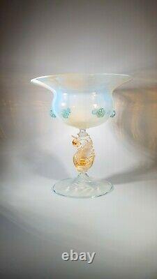 ARS Cenedese Murano Signed Vintage Opaline Footed Bowl Alzata Classic Collection