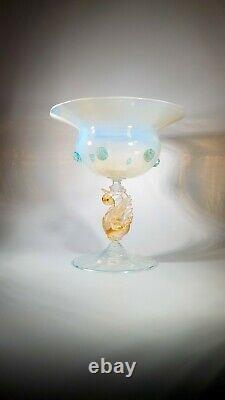 ARS Cenedese Murano Signed Vintage Opaline Footed Bowl Alzata Classic Collection
