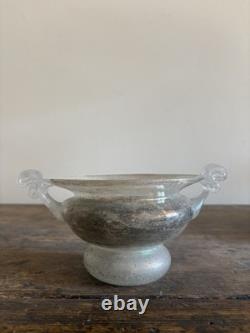 A Murano 1920sArt Deco, Hand Blown Iridescent Scavo Glass Bowl, 22cm Twin Handle