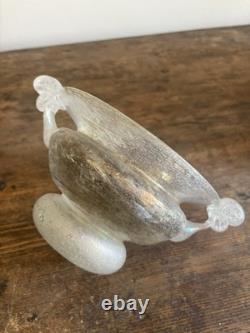 A Murano 1920sArt Deco, Hand Blown Iridescent Scavo Glass Bowl, 22cm Twin Handle