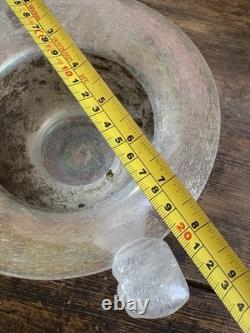 A Murano 1920sArt Deco, Hand Blown Iridescent Scavo Glass Bowl, 22cm Twin Handle