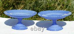 A Pair of Antique French Blue Opaline Pedestale Cake Stands 30s Vallerysthal