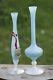 A Pair Of Vintage Italian Blue Opaline Footed Vases Cristalleria Toscana