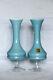 A Pair Of Vintage Italian Blue Opaline Vases Clear Base 23cm 9in Opalino
