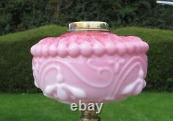 A Pretty Art Nouveau Pink/Cranberry Moulded Opaline Glass Oil Lamp Font/Fount