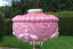 A Pretty Art Nouveau Pink/Cranberry Moulded Opaline Glass Oil Lamp Font/Fount