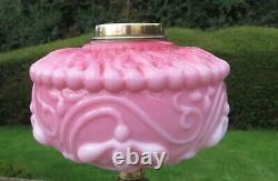 A Pretty Art Nouveau Pink/Cranberry Moulded Opaline Glass Oil Lamp Font/Fount