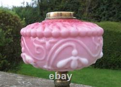 A Pretty Art Nouveau Pink/Cranberry Moulded Opaline Glass Oil Lamp Font/Fount