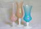 A Beautiful Lot Of 3 Opaline Vases Pink Blue Italian Glass Pedestal 70s Mcm