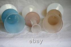 A beautiful lot of 3 Opaline Vases Pink Blue Italian Glass Pedestal 70s MCM