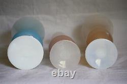 A beautiful lot of 3 Opaline Vases Pink Blue Italian Glass Pedestal 70s MCM