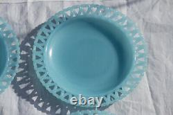 A set of 4 vintage blue opaline cake plates by Gunnar Ander Lindshammar Glasbruk