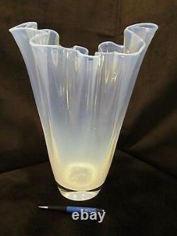 Alicja White Glass Opalescent Handkerchief Vase Poland large 14.75T x 11.5