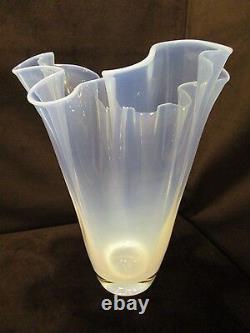 Alicja White Glass Opalescent Handkerchief Vase Poland large 14.75T x 11.5