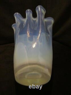 Alicja White Glass Opalescent Handkerchief Vase Poland large 14.75T x 11.5