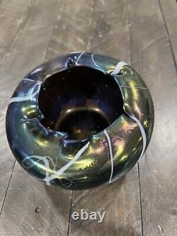 Amethyst Opalescent Threading Swirls Art Glass Handblown Rose Bowl