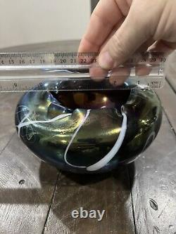 Amethyst Opalescent Threading Swirls Art Glass Handblown Rose Bowl