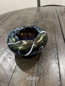 Amethyst Opalescent Threading Swirls Art Glass Handblown Rose Bowl