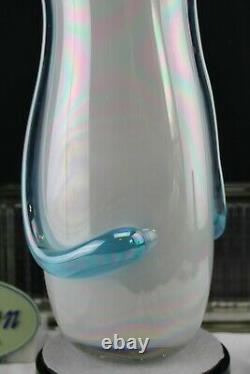 Angelo Rossi / Fenton Art Glass French Opalescent Applied Teal Accent Tall Vase