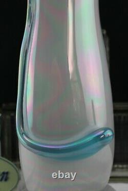 Angelo Rossi / Fenton Art Glass French Opalescent Applied Teal Accent Tall Vase