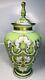 Antique 19th Century Bohemian Overlay Opaline Glass Hand-painted Urn 10.5