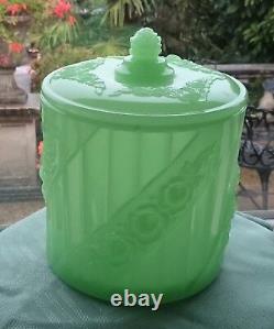 Antique Art Deco Baccarat S. Reich Opaline Jadeite Green Glass Biscuit Barrel