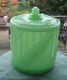 Antique Art Deco Baccarat S. Reich Opaline Jadeite Green Glass Biscuit Barrel