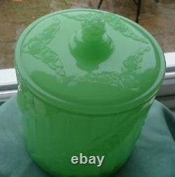 Antique Art Deco Baccarat S. Reich Opaline Jadeite Green Glass Biscuit Barrel
