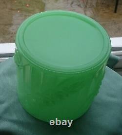 Antique Art Deco Baccarat S. Reich Opaline Jadeite Green Glass Biscuit Barrel