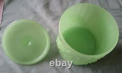Antique Art Deco Baccarat S. Reich Opaline Jadeite Green Glass Biscuit Barrel