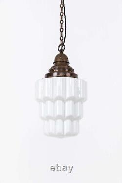 Antique Art Deco Hailwood & Ackroyd Stepped Opaline Glass Pendant Lamp Light