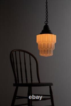 Antique Art Deco Hailwood & Ackroyd Stepped Opaline Glass Pendant Lamp Light