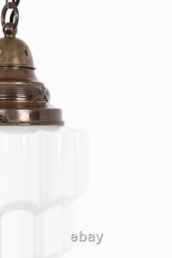 Antique Art Deco Hailwood & Ackroyd Stepped Opaline Glass Pendant Lamp Light