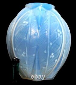 Antique Art Deco Large Opalescent Verlys Glass Vase les lauriers Frence 20thC