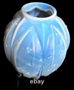 Antique Art Deco Large Opalescent Verlys Glass Vase les lauriers Frence 20thC