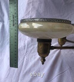 Antique Art Deco Opalescent Slip Shade Semi-Flush Hanging Chandelier RESTORE