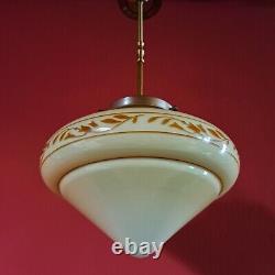 Antique Art Deco Opaline Glass Pendant Light with Brass Fittings