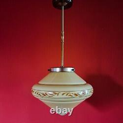 Antique Art Deco Opaline Glass Pendant Light with Brass Fittings