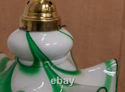 Antique Art Deco Period Opaline & Green Glass Ceiling Pendant Lights Lamp