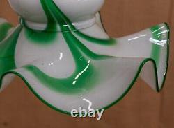 Antique Art Deco Period Opaline & Green Glass Ceiling Pendant Lights Lamp