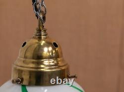 Antique Art Deco Period Opaline & Green Glass Ceiling Pendant Lights Lamp