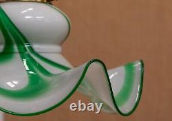 Antique Art Deco Period Opaline & Green Glass Ceiling Pendant Lights Lamp
