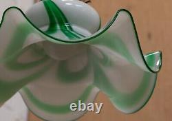 Antique Art Deco Period Opaline & Green Glass Ceiling Pendant Lights Lamp