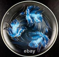 Antique Art Deco Signed VERLYS France Opalescent Glass Plate Dish Bowl Flowers