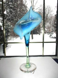Antique Art Glass Vase Jack In Pulpit Blue Opalescent Over Green 12.5